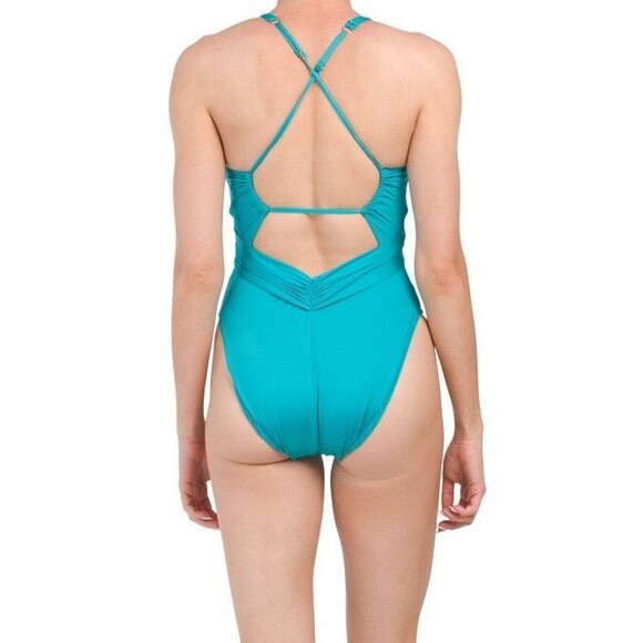 Trina Turk womens One Piece Swimsuit size 6 Ceramic Monaco Plunge High Leg $162 - Picture 4 of 11